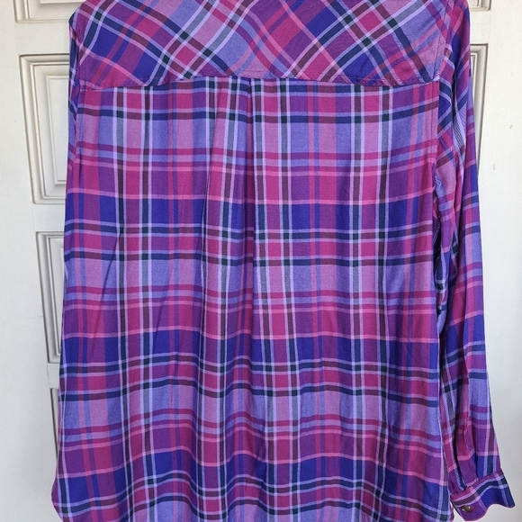 Terra Sky Shirt Plus Sz14W Plaid Pink/Purple Long Sleeves Collar/Cuff Pleat Back - Picture 7 of 10